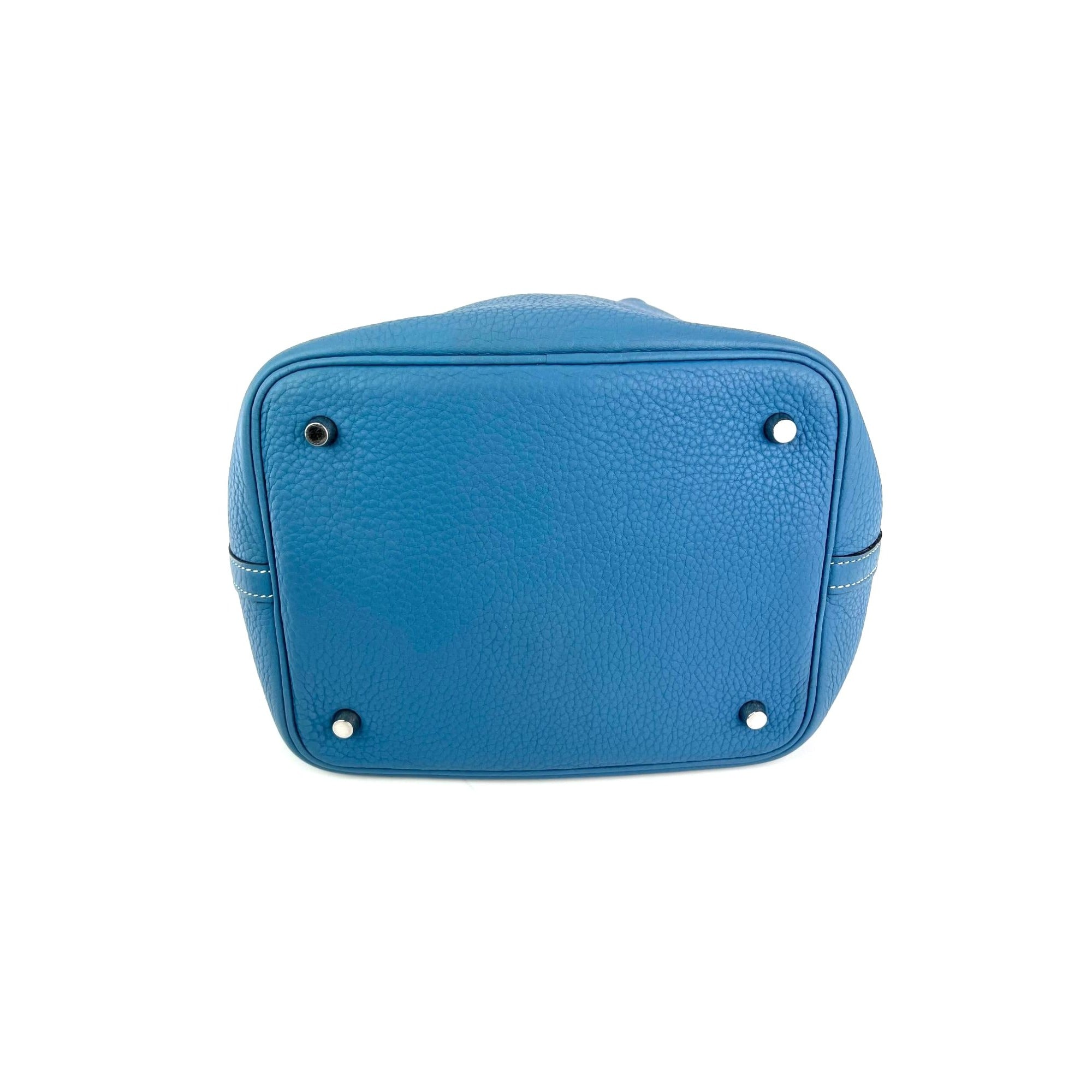 Hermes Taurillon Clemence Picotin 22 MM Blue Leather Hand Bag