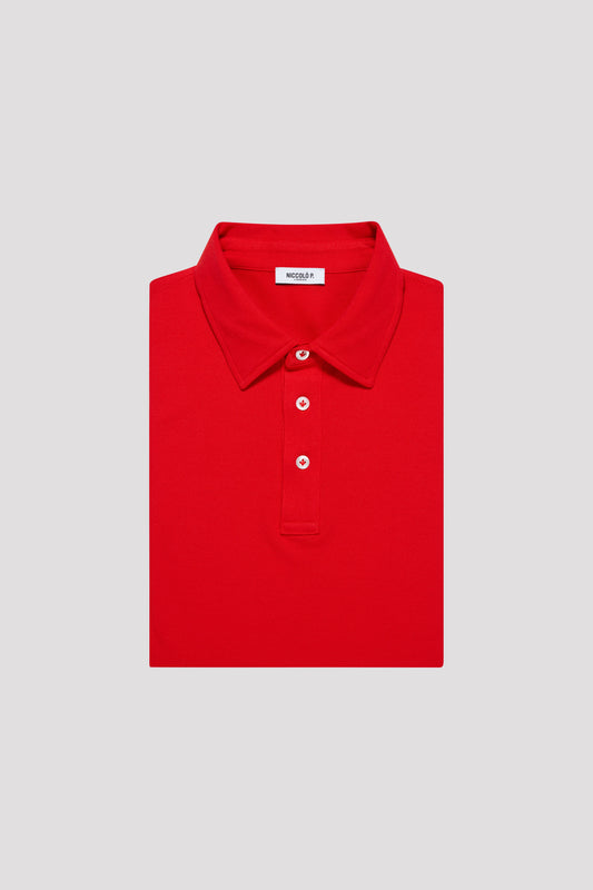 Crimson Red Polo Shirt in Sea Island Cotton