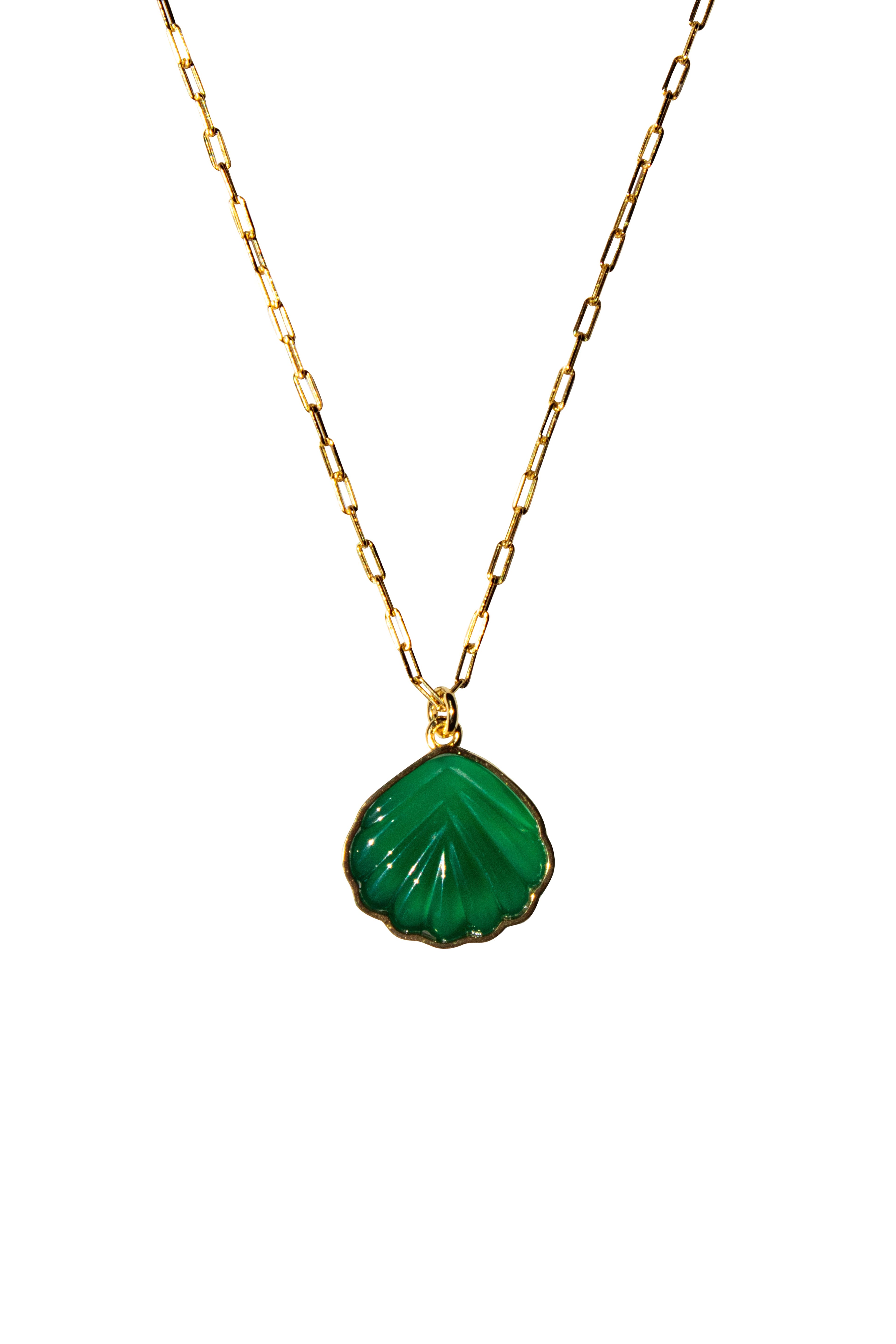 Shell — Green Jade Stone Pendant Necklace