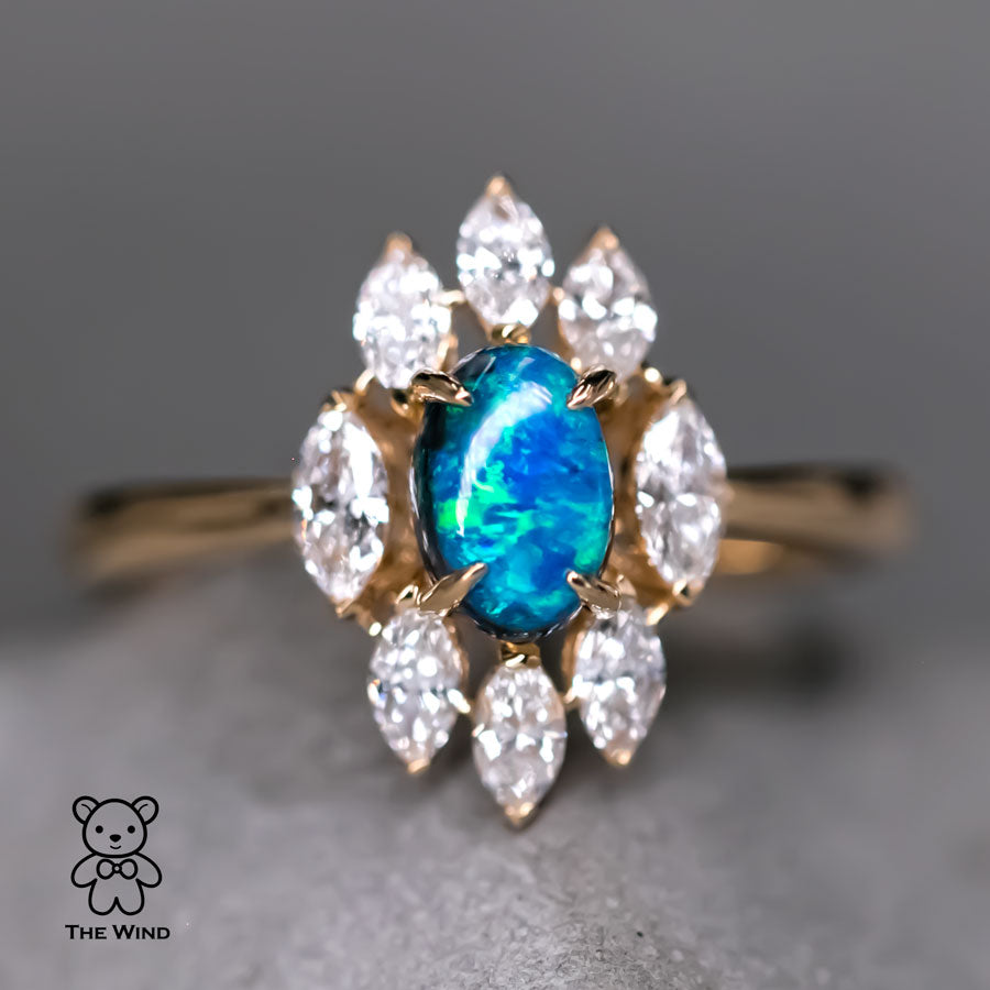 La Eternidad - N1 Black Opal Marquise Diamond Engagement Ring 18K Yellow Gold