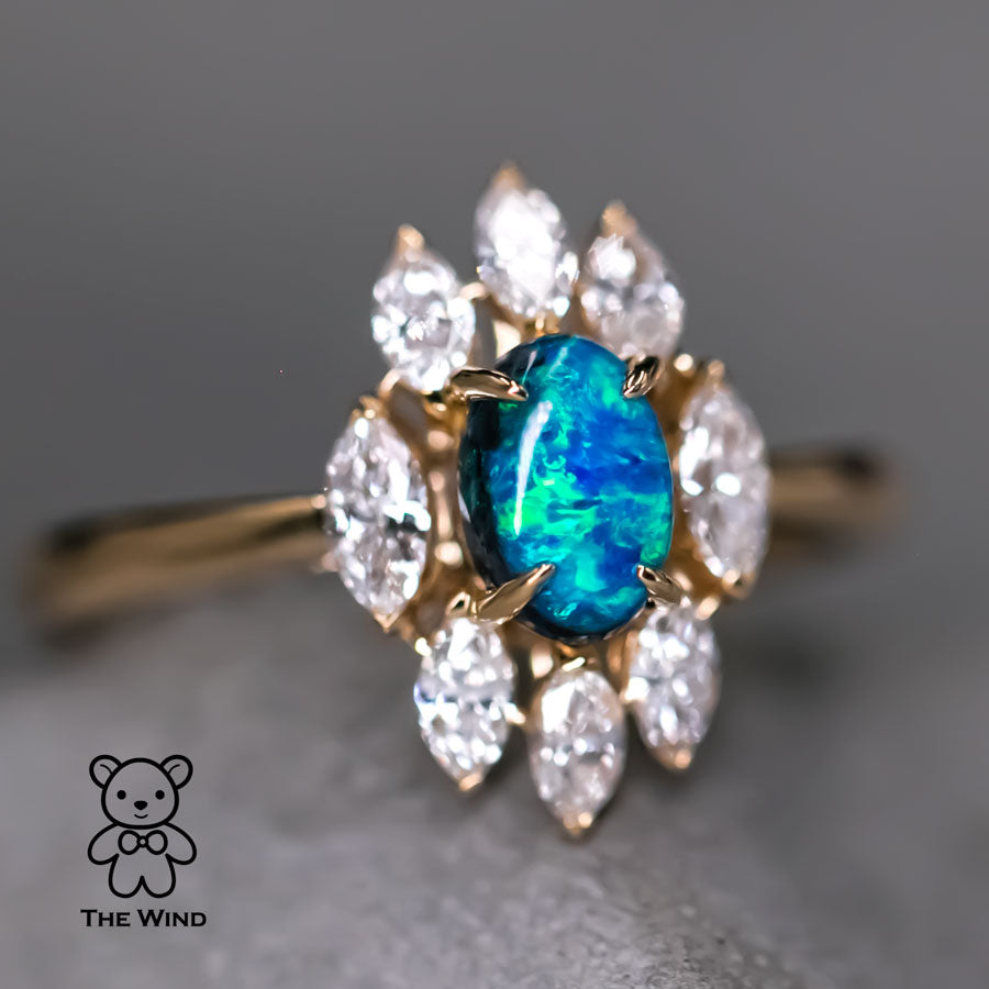 La Eternidad - N1 Black Opal Marquise Diamond Engagement Ring 18K Yellow Gold