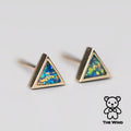 Geometric Triangle Shaped Australian Doublet Opal Stud Earrings 14K Yellow Gold