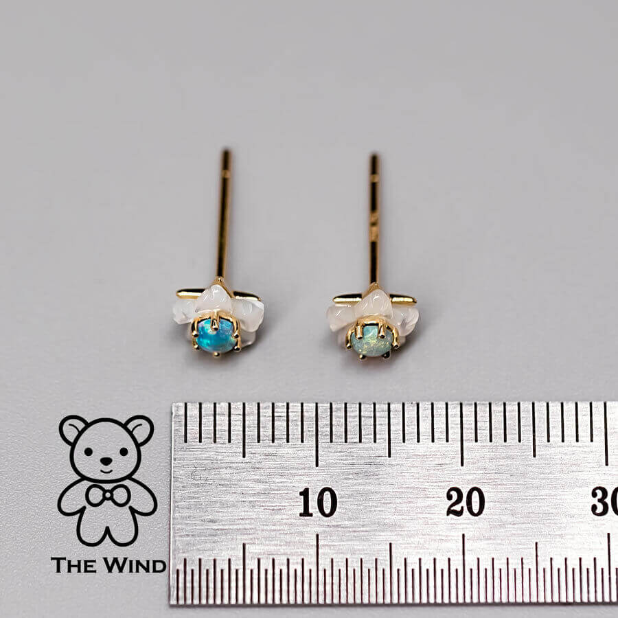 Small Flower Australian Solid Opal & Mother of Pearl Stud Earrings 18K Yellow Gold
