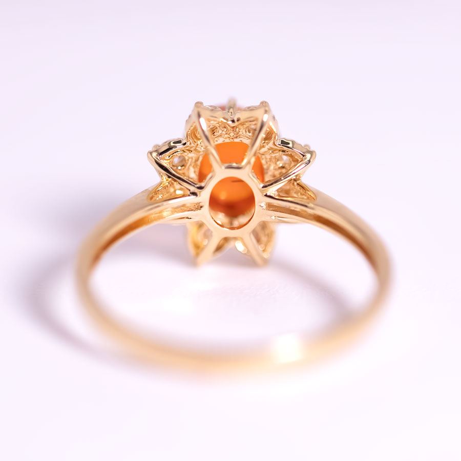 Starry Night Mexican Fire Opal Diamond Engagement Ring 18K Yellow Gold