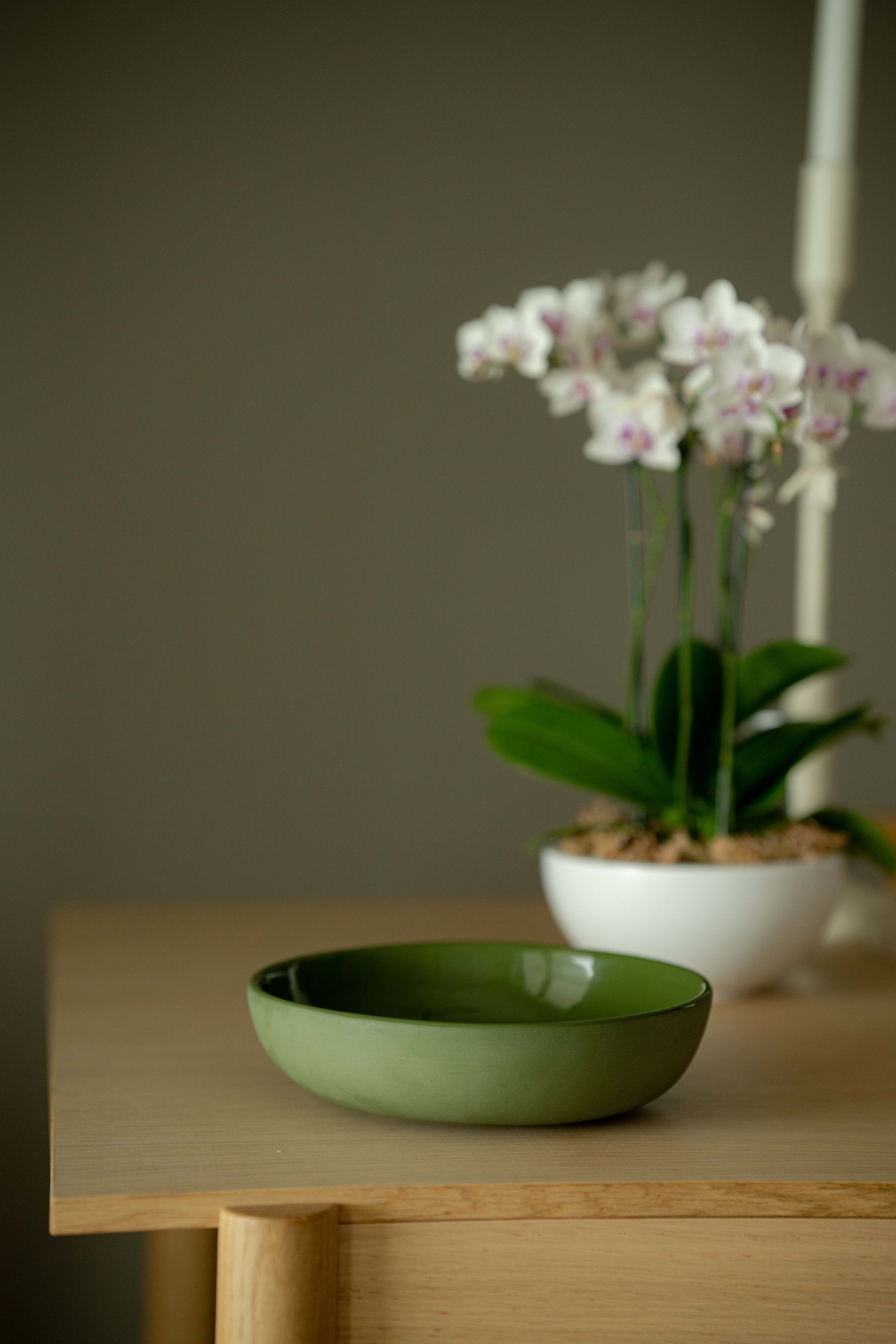 Handmade Porcelain Pasta Bowl. Green