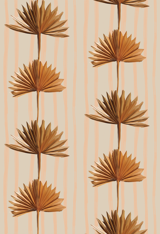 Stripey Palm Wallpaper, neutral peach and mustard