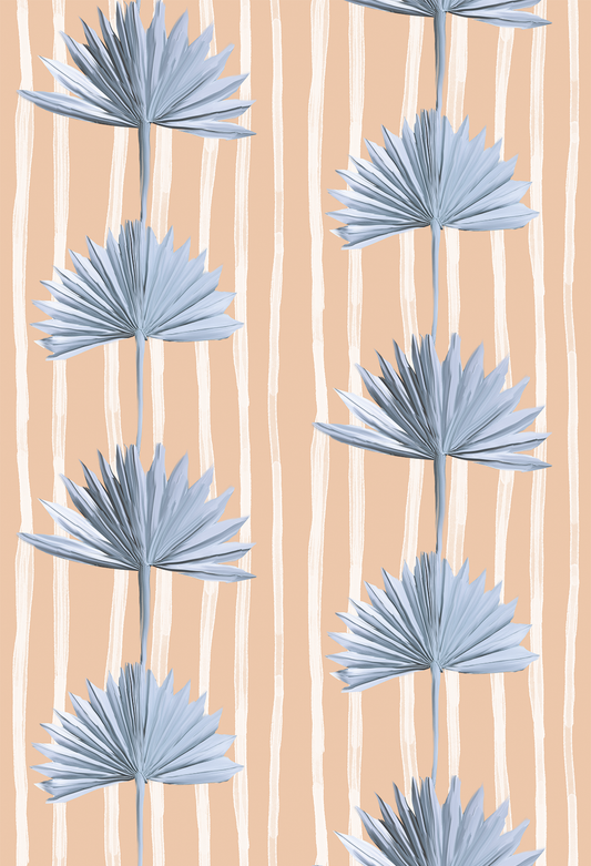 Stripey Palm Wallpaper, peach and blue