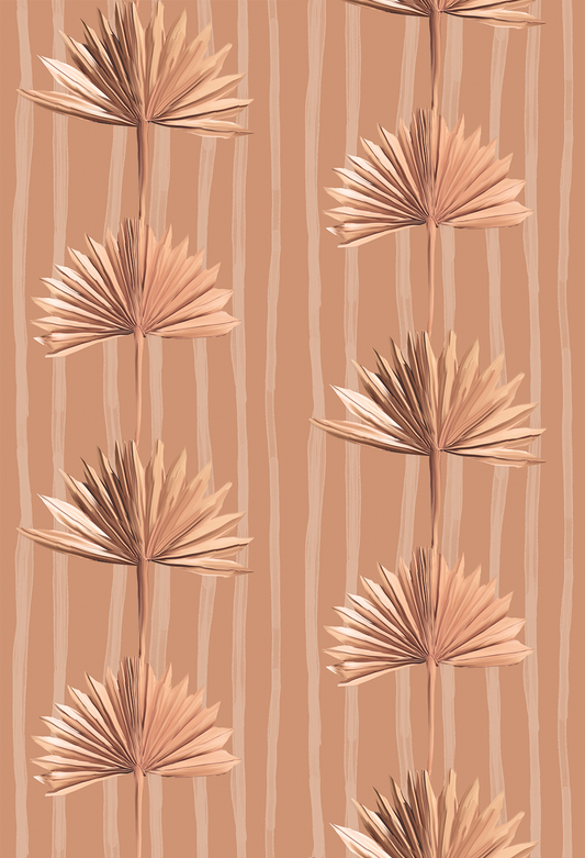 Stripey Palm Wallpaper, terra cotta