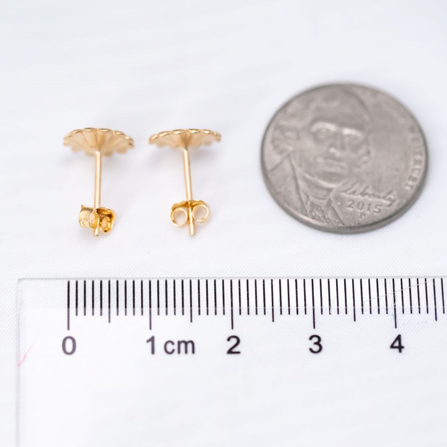 Sunflower Stud Earrings with Australian Opal 14K Yellow Gold