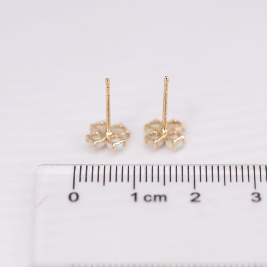 Sweet Four-Leaf Clover earstuds Opal Diamond Earrings 14K Yellow Gold