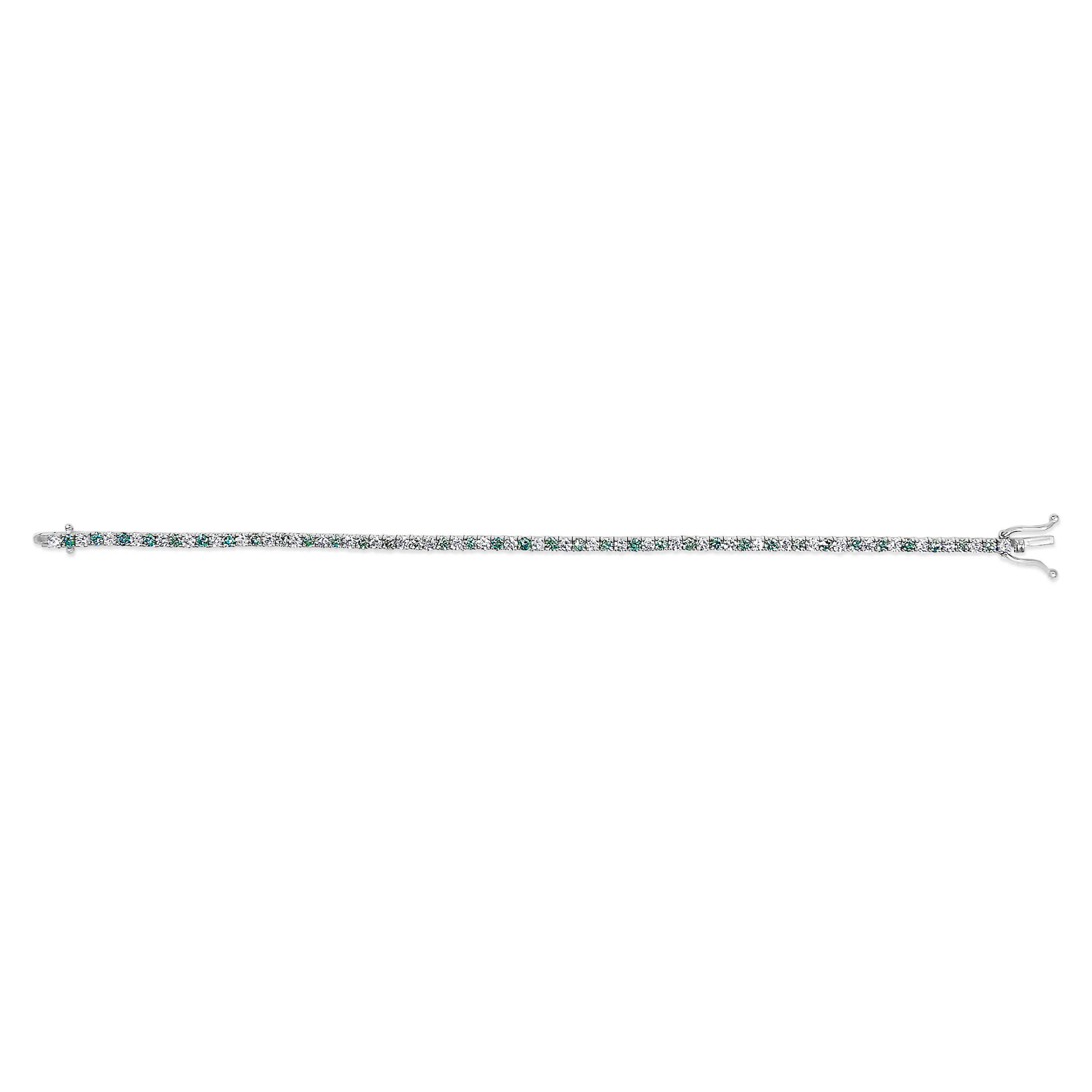 14K White Gold 4.0 Cttw Alternating White and Blue Lab Grown Diamond Tennis Bracelet - 7" inches