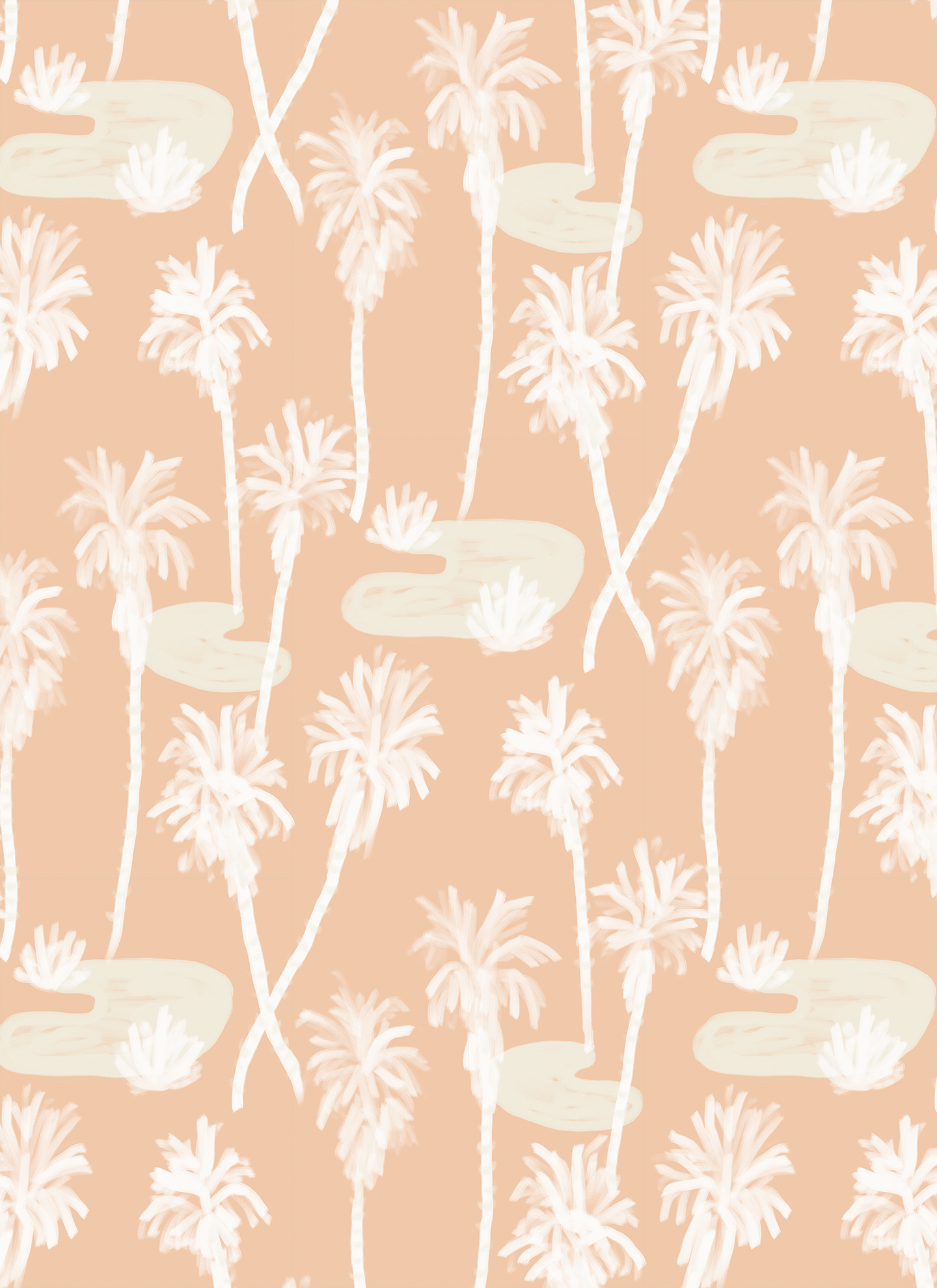 Palm Oasis Wallpaper, peach and white
