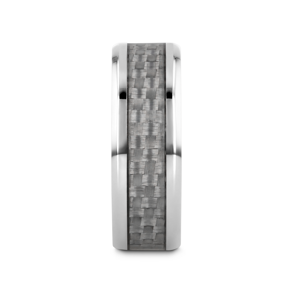 TANTALUS Beveled Edge Titanium Ring with White Carbon Fiber Inlay - 8mm