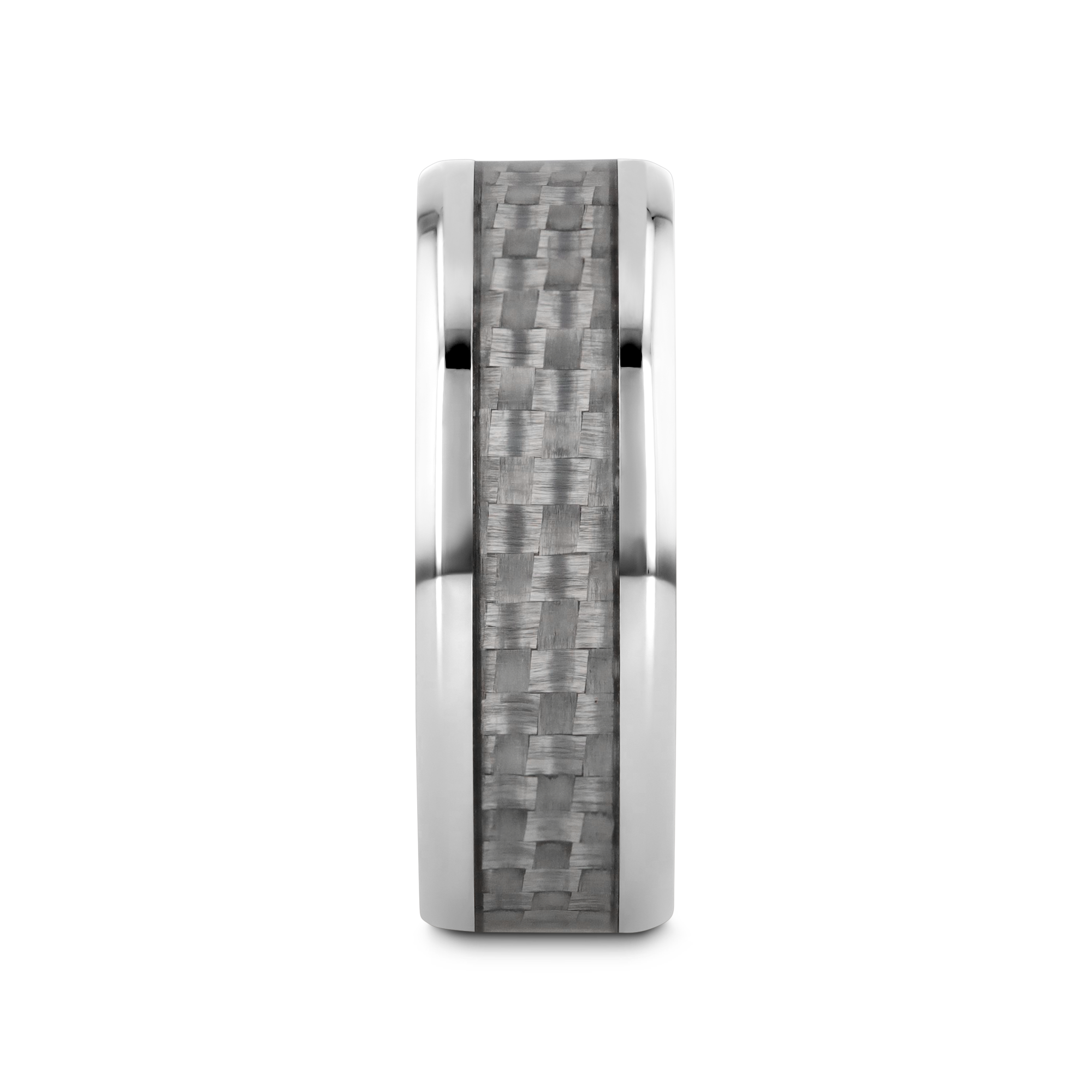 TANTALUS Beveled Edge Titanium Ring with White Carbon Fiber Inlay - 8mm