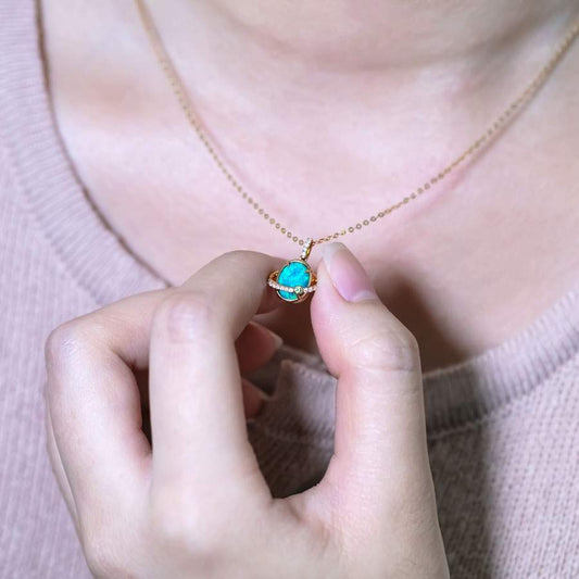 The Saturn - Australian Black Opal & Diamond Tsavorite 18K Yellow Gold Necklace
