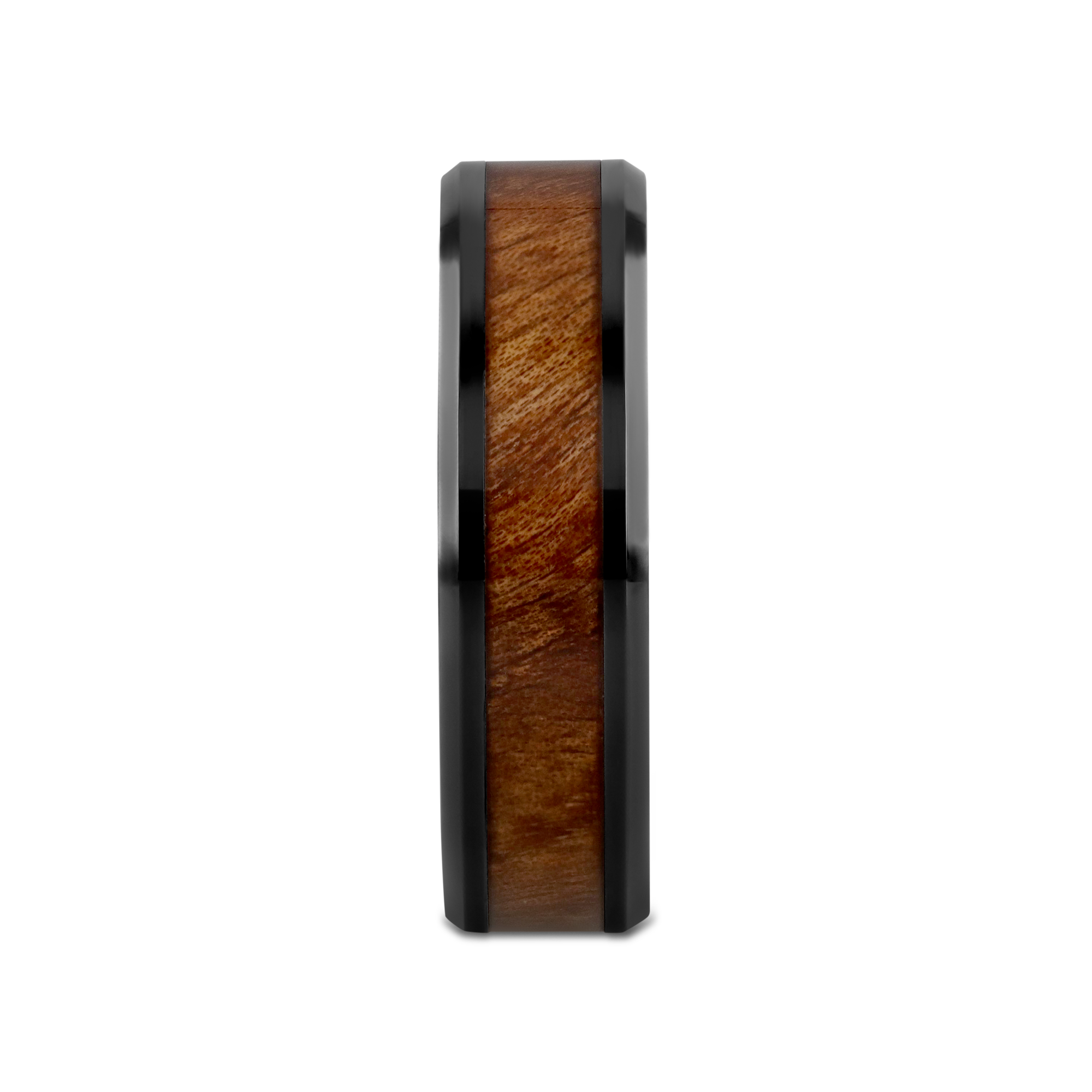THRACIAN Carpathian Wood Inlaid Black Ceramic Ring with Bevels - 6mm & 8mm