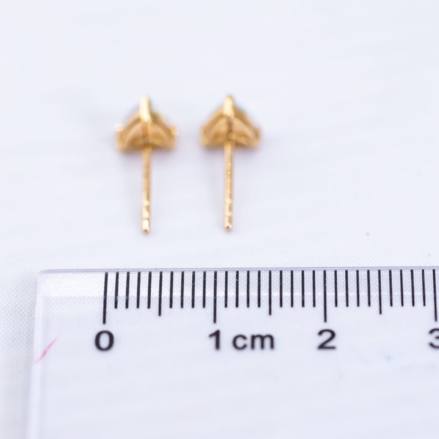Dainty Trilliant Shaped Australian Opal Stud Earrings 18K Yellow Gold