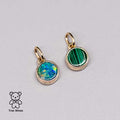 Two-Side Australian Doublet Opal & Malachite Round Pendant Necklace 14K Yellow Gold