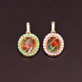Beautiful Flame Two Side Mexican Fire Opal, Diamond Necklace 18K Yellow Gold