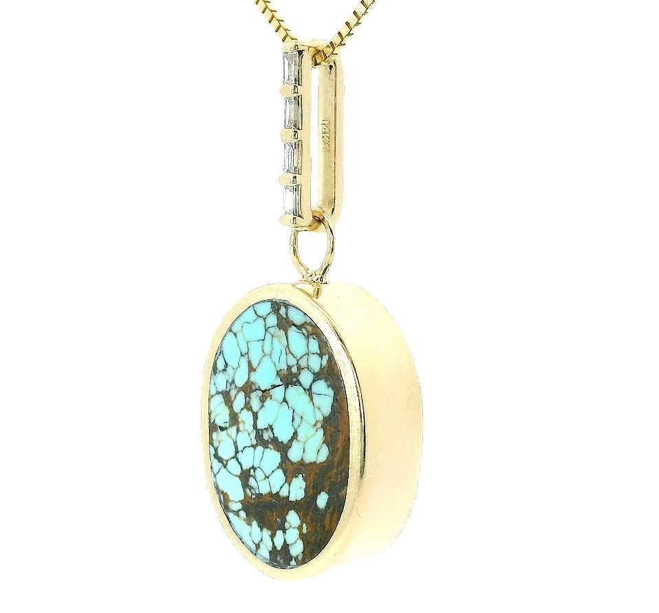 Large Reversible Pendant - No. 8 Turquoise, New Lander Turquoise & White Diamonds
