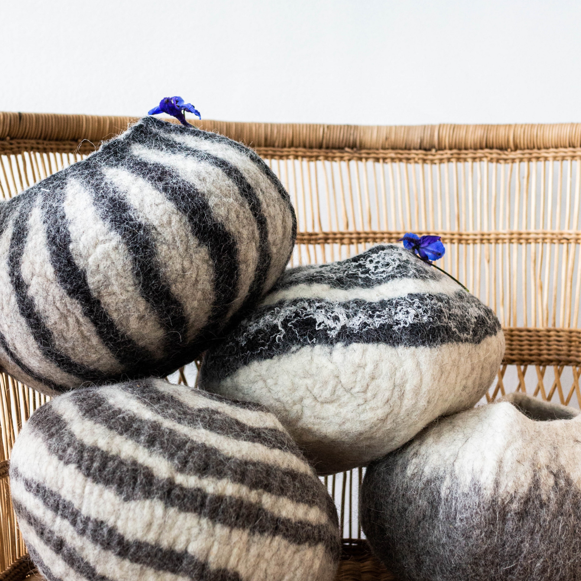 Grey Karakul Striped Decorative Wool Ukhamba Bowl