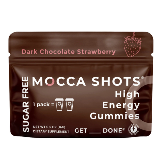 Sugar Free Mocca Shots Energy Gummies with Caffeine | 12-Pack - Dark Chocolate Strawberry