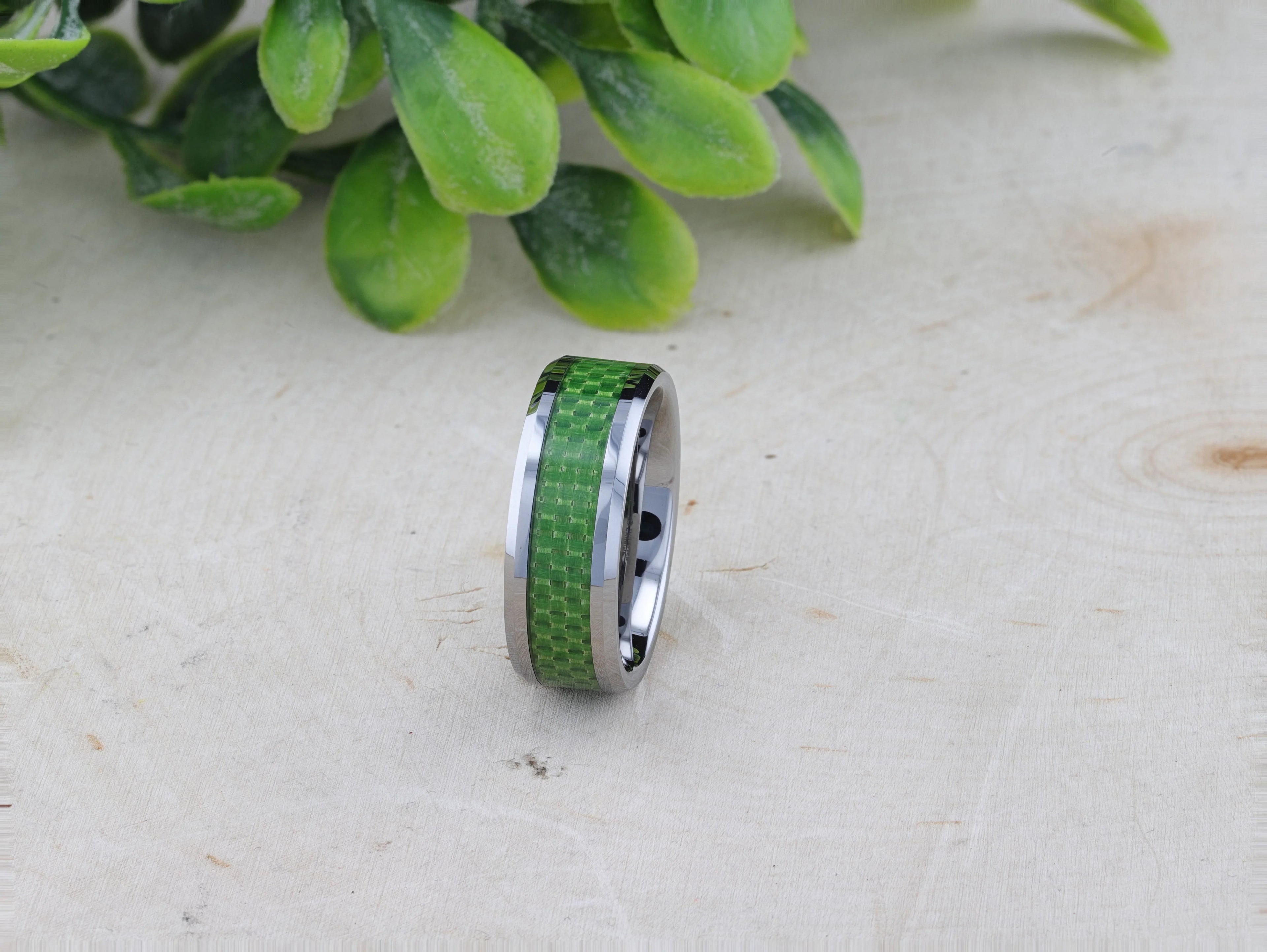 VERMONT Tungsten Wedding Band With Emerald Green Carbon Fiber Inlay - 8mm
