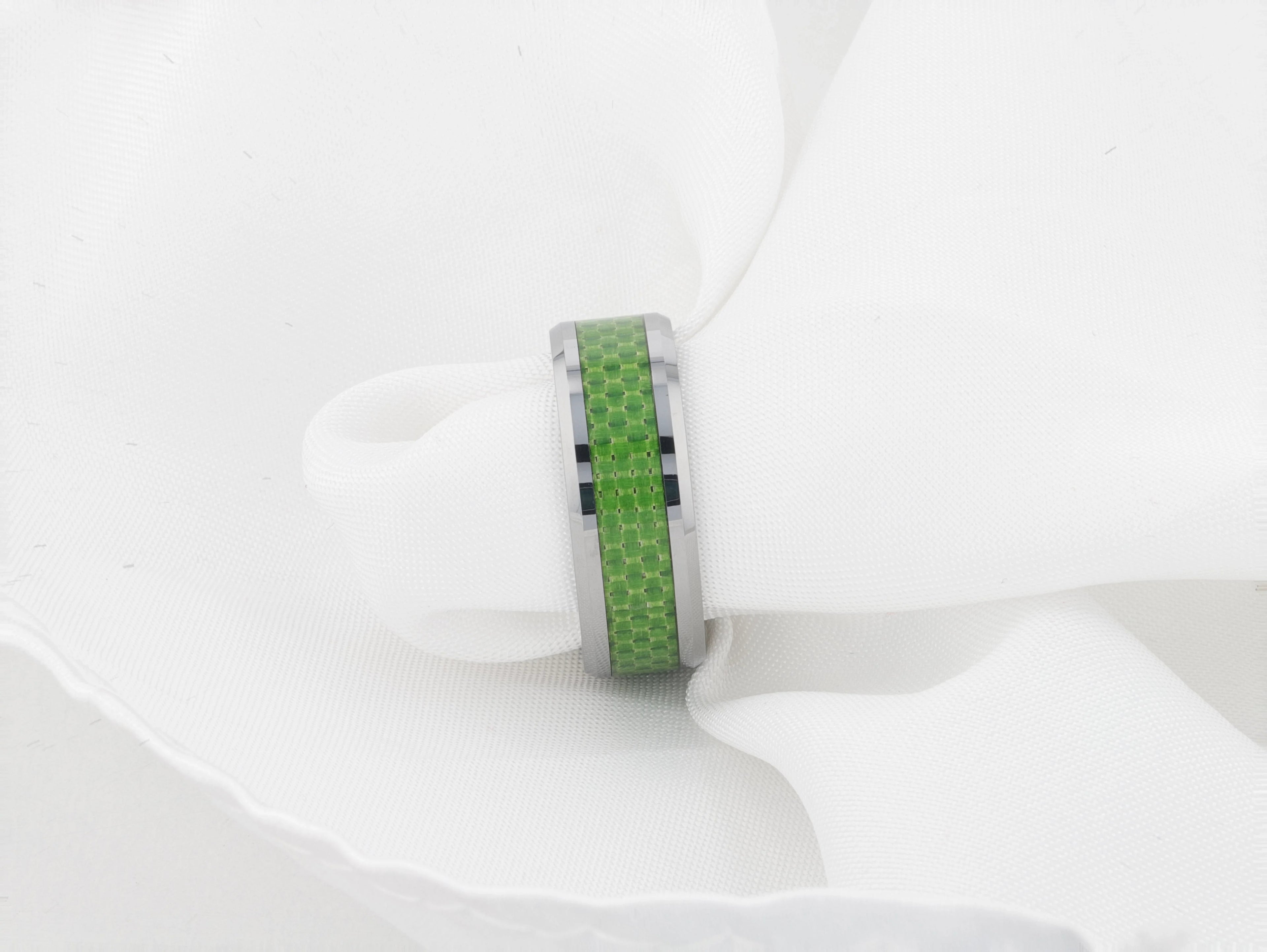 VERMONT Tungsten Wedding Band With Emerald Green Carbon Fiber Inlay - 8mm
