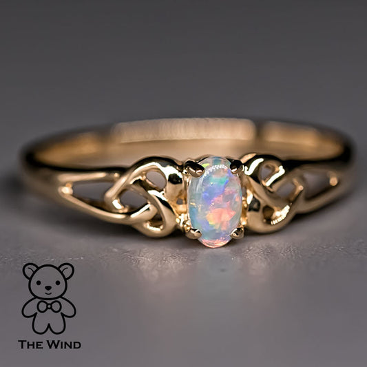 Vintage Inspired Australian Solid Opal Engagement Wedding Ring 14K Gold