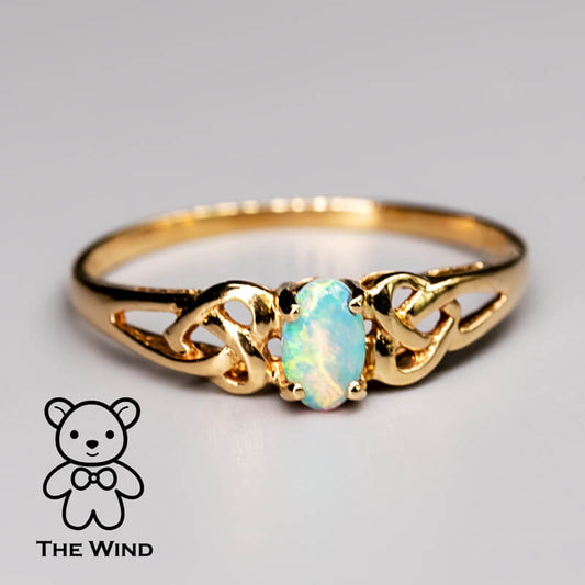 Vintage Inspired Australian Solid Opal Engagement Wedding Ring 14K Gold