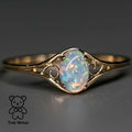 Vintage Inspired Oval Australian Solid Opal Ring 14K Yellow Gold