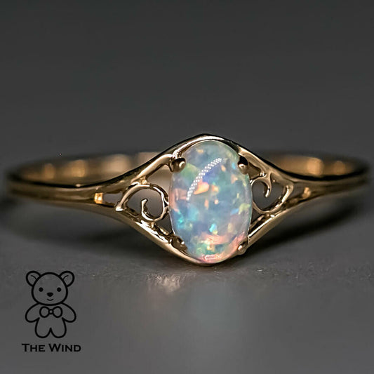 Vintage Inspired Oval Australian Solid Opal Ring 14K Yellow Gold