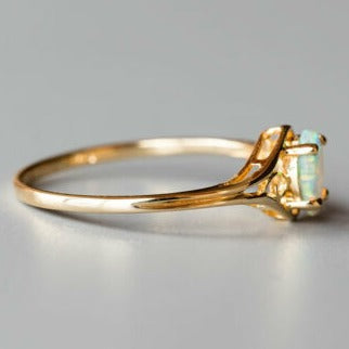 Vintage Inspired Oval Australian Solid Opal Ring 14K Yellow Gold