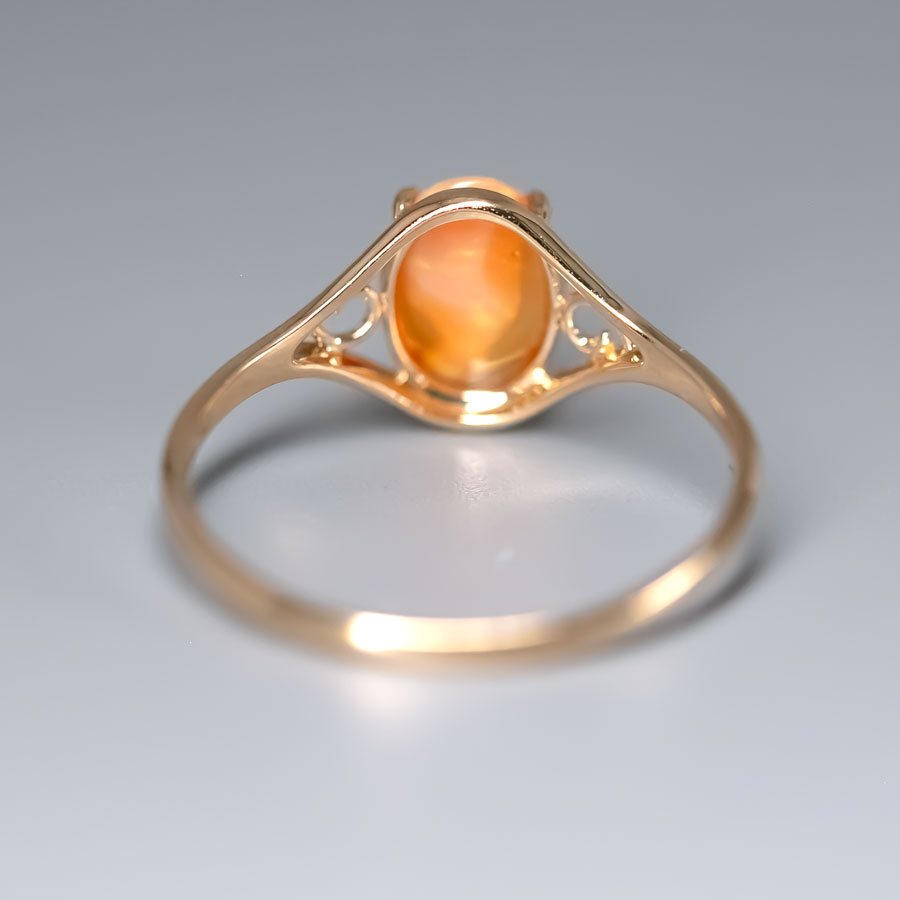 Vintage Inspired Egg Fire Opal Engagement Ring 14K Yellow Gold