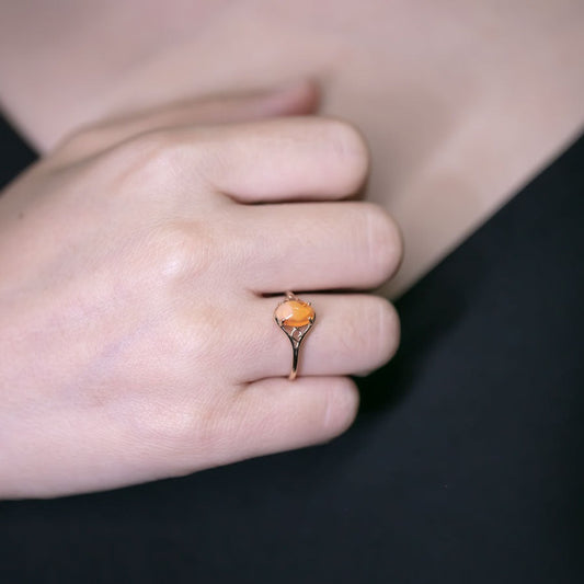 Vintage Inspired Egg Fire Opal Engagement Ring 14K Yellow Gold