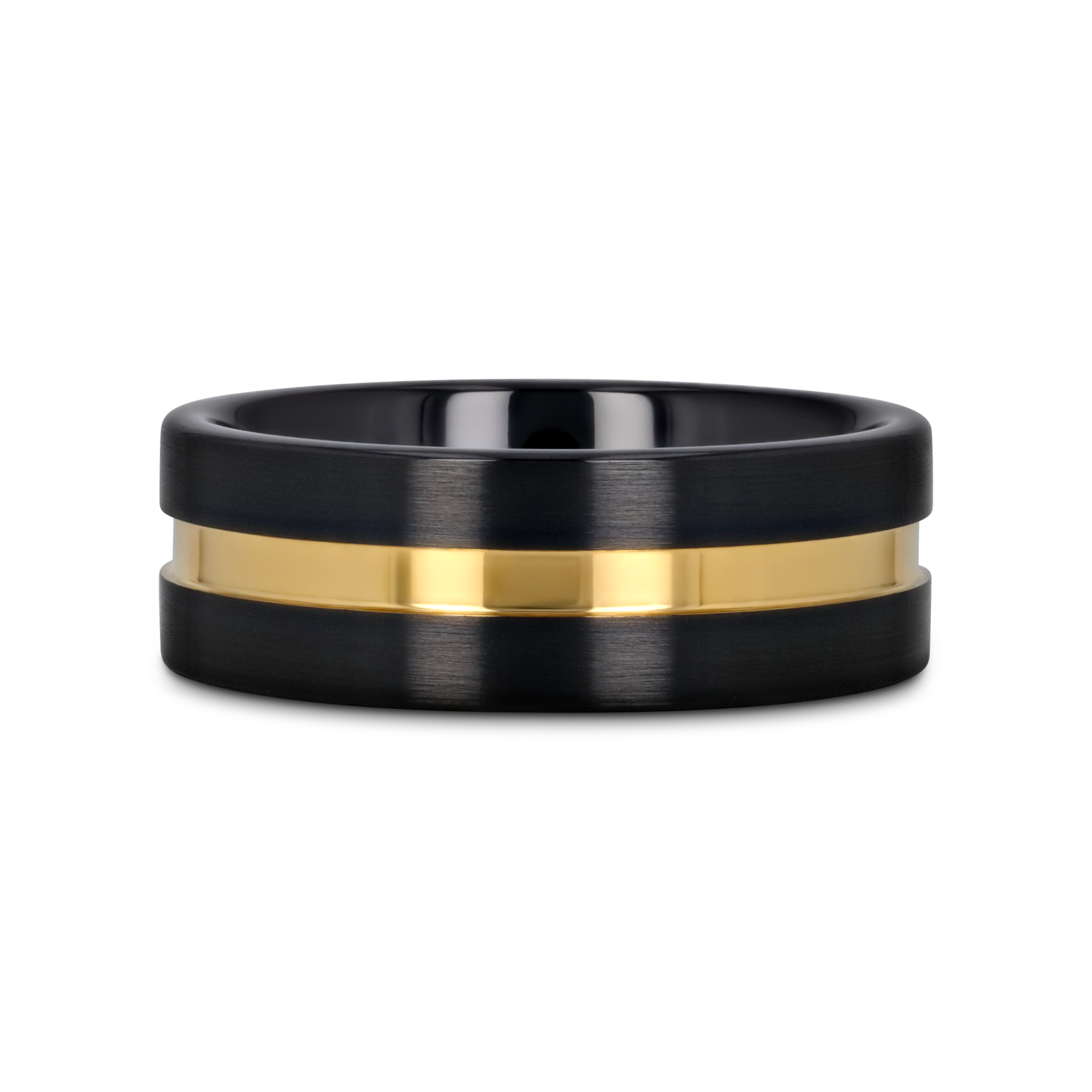 VIVALDI Black Ceramic Wedding Band With Yellow Gold Groove - 4mm - 8mm