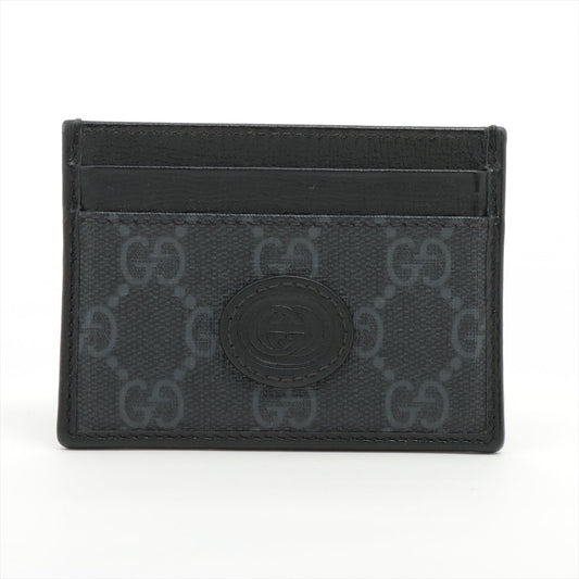 Gucci GG Supreme 673002 PVC & leather Card Case Black