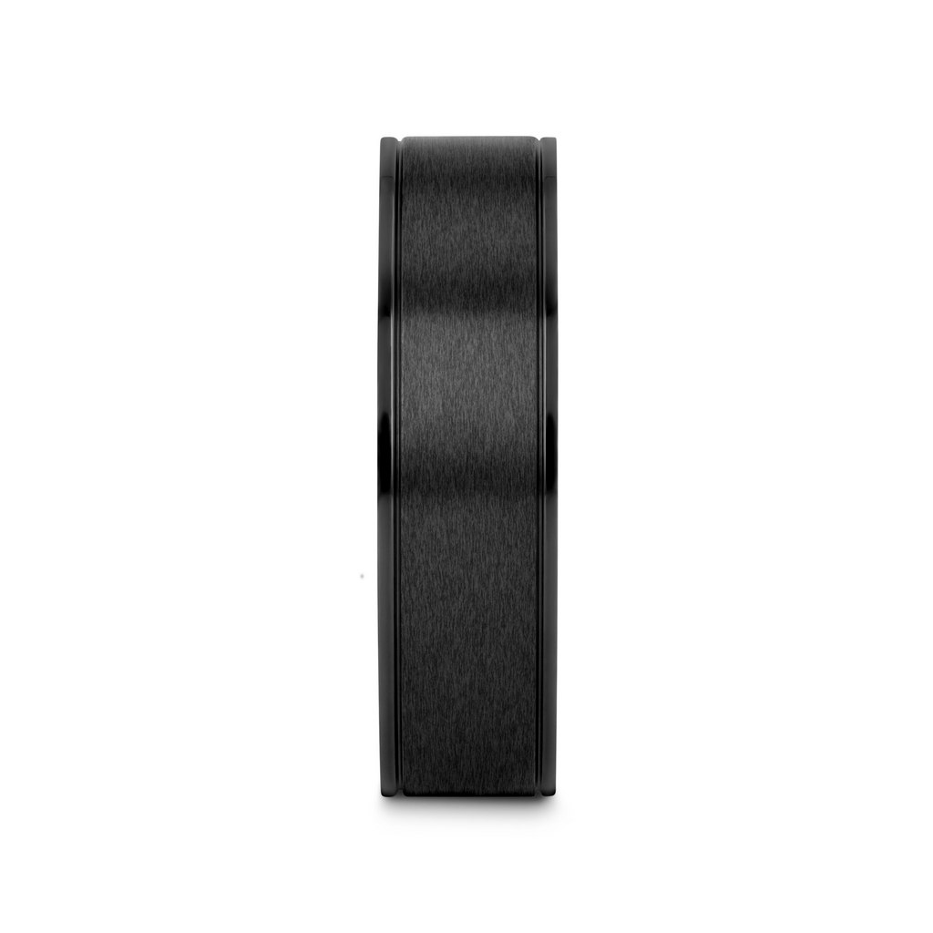 WOLFGANG Black Titanium Brushed Finish Men’s Wedding Ring with Polished Dual Offset Grooves – 6mm & 8mm