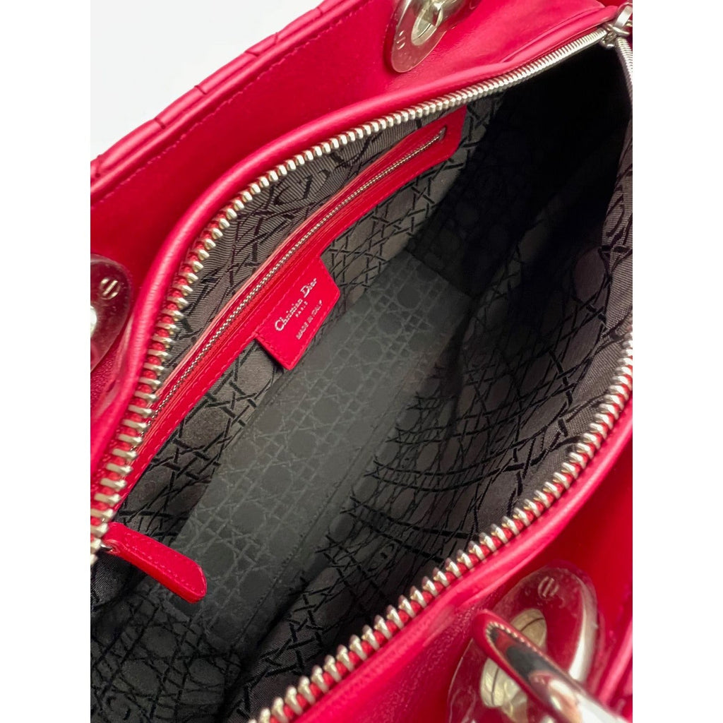 Christian Dior Lambskin Cannage Large Red Lady Dior Shoulder Bag