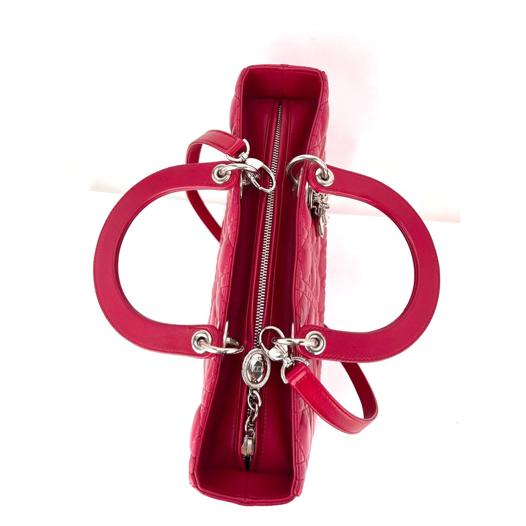 Christian Dior Lambskin Cannage Large Red Lady Dior Shoulder Bag