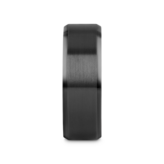 YORKSHIRE Brushed Black Ceramic Wedding Band with Polished Beveled Edges – 6mm or 8mm