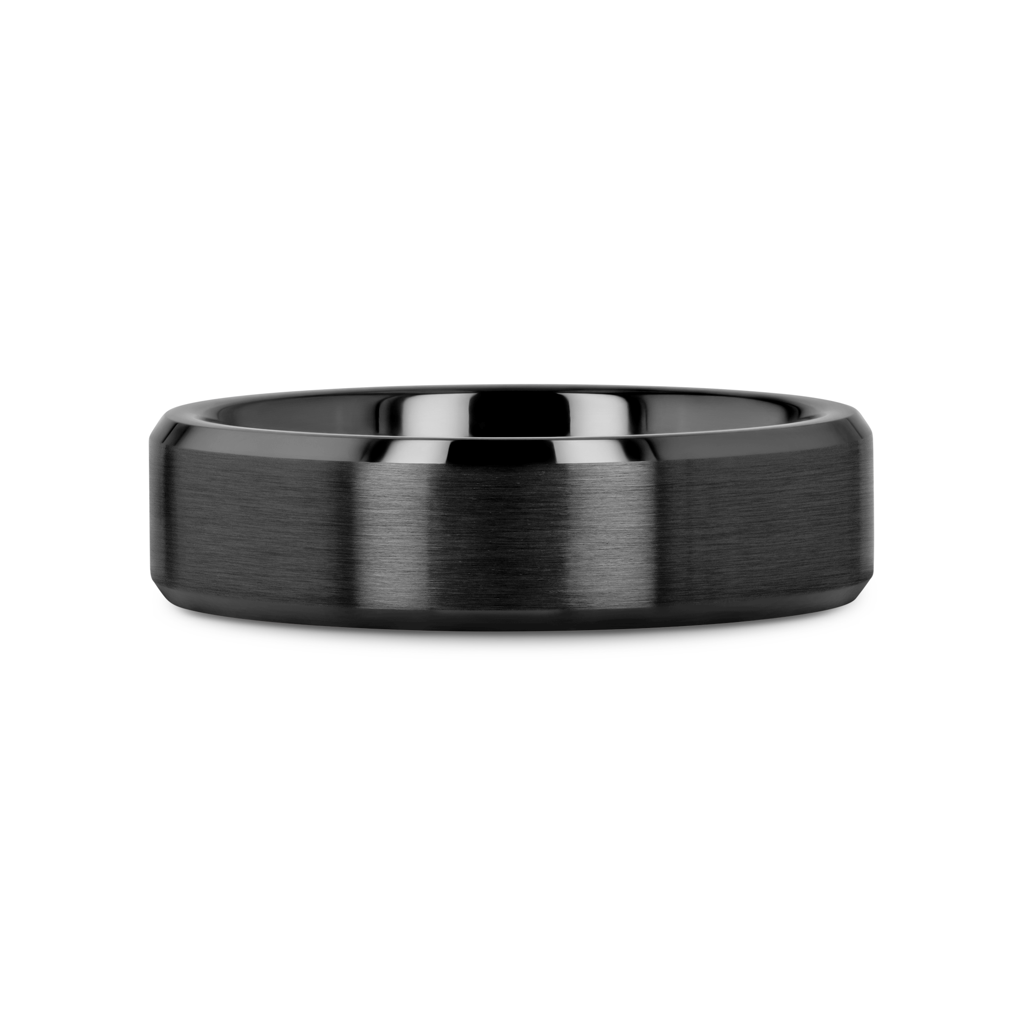 YORKSHIRE Brushed Black Ceramic Wedding Band with Polished Beveled Edges – 6mm or 8mm