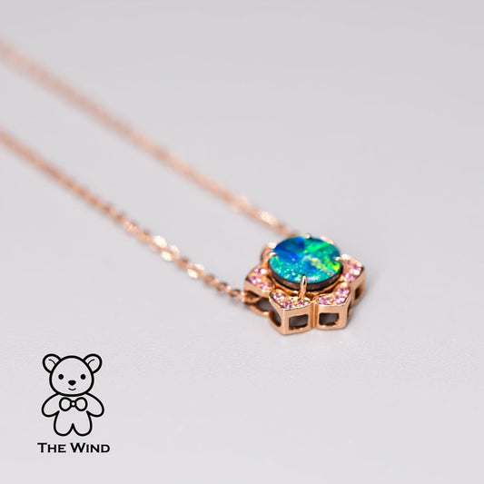 You Are in My Heart - Australian Doublet Opal Pink Sapphire Pendant 14K Rose Gold