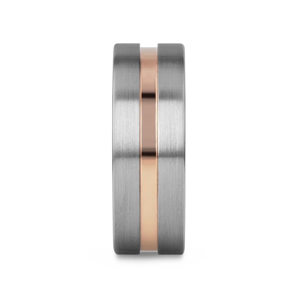 ZEUS Flat Brushed Tungsten Carbide Ring with Rose Gold-Plated Groove (4mm–10mm)