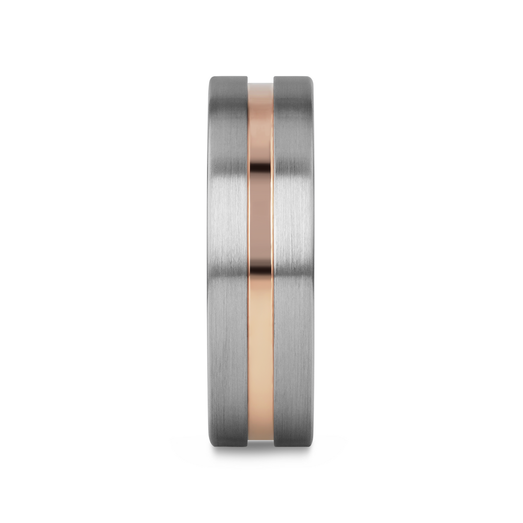 ZEUS Flat Brushed Tungsten Carbide Ring with Rose Gold-Plated Groove (4mm–10mm)