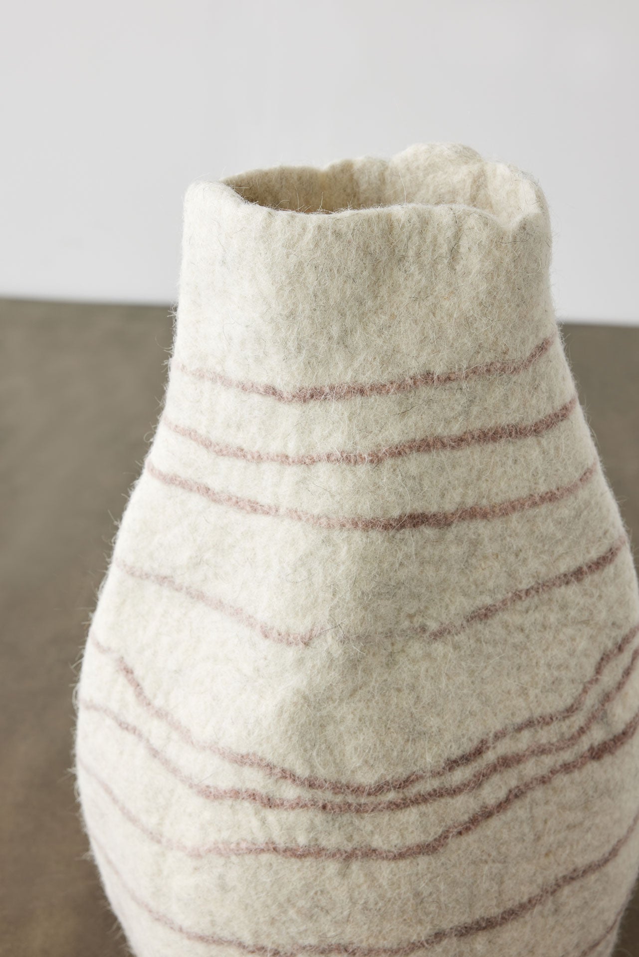 Tribal Lines Wool Ivory & Soft Stone Gourd Basket