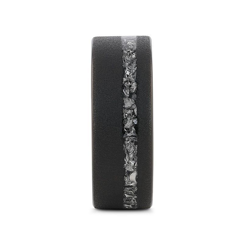 ABYSS Sandblasted Black Tungsten Ring with Meteorite Fragments Inlay – 8mm
