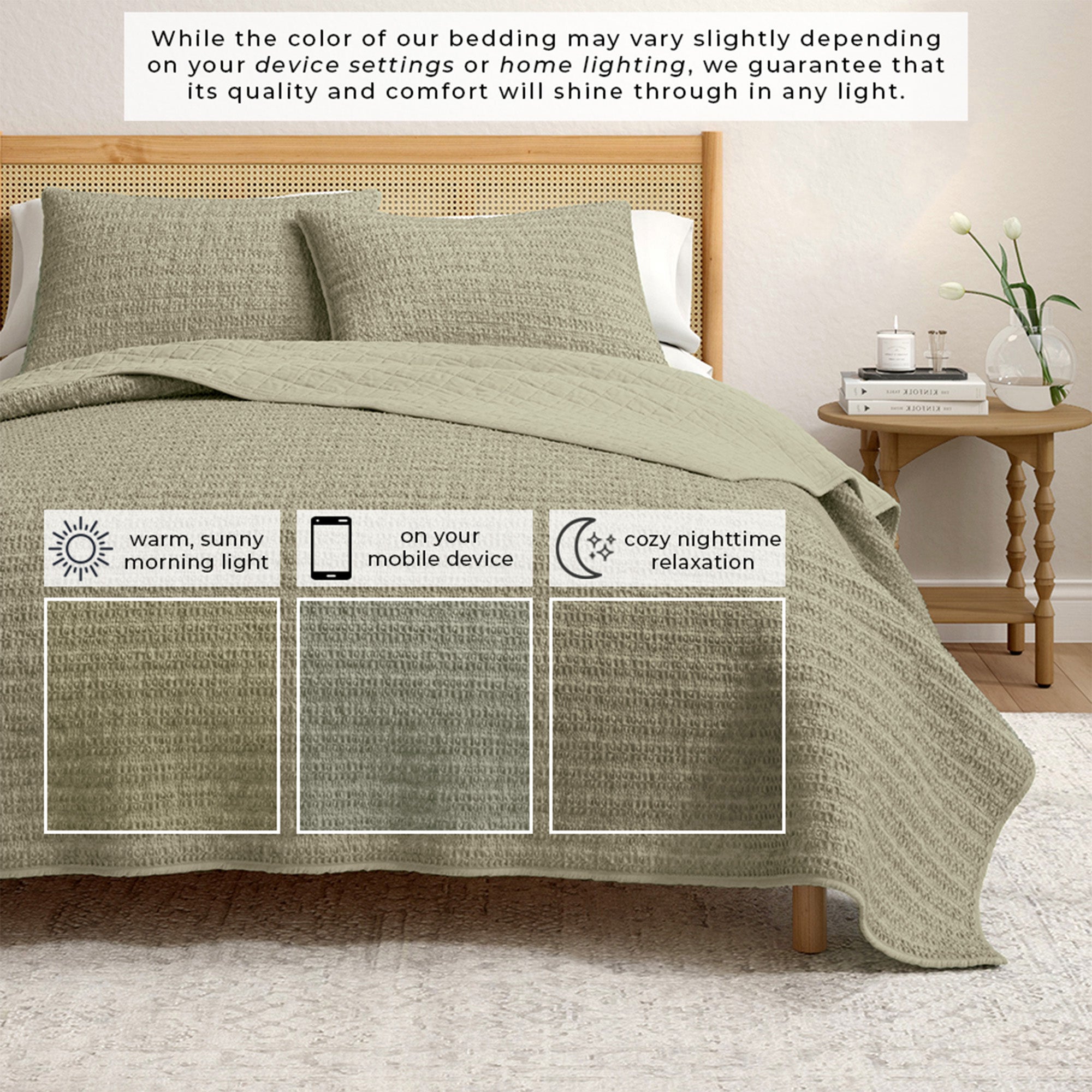 100% Cotton Honeycomb Waffle Garment Washed Quilt Set - Genevieve Collection