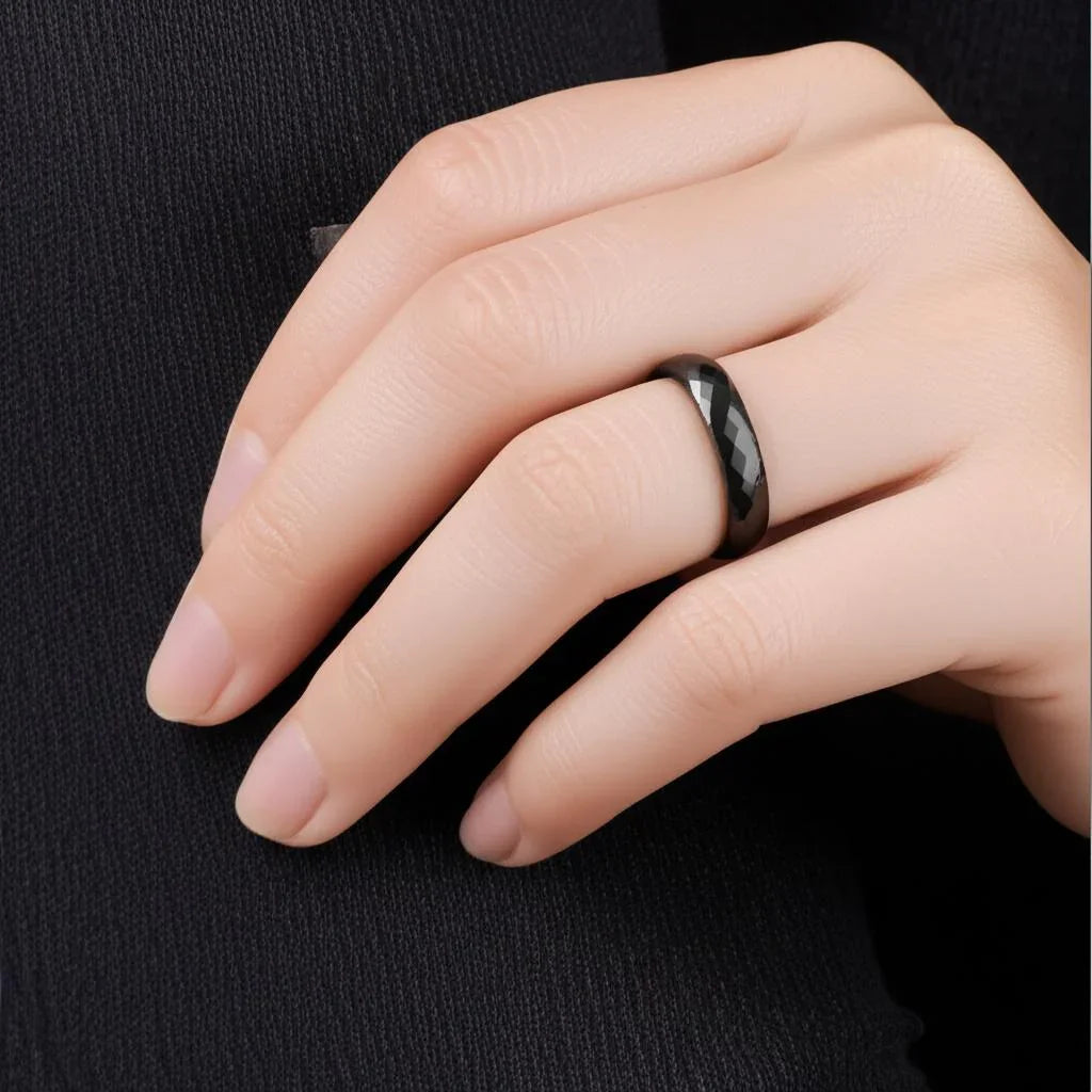 MIAMI Diamond Faceted Black Tungsten Ring for Women - 2mm