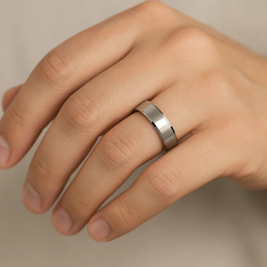 CALERA Cobalt Chrome Ring with Beveled Edges and Polished Finish (4mm–8mm)